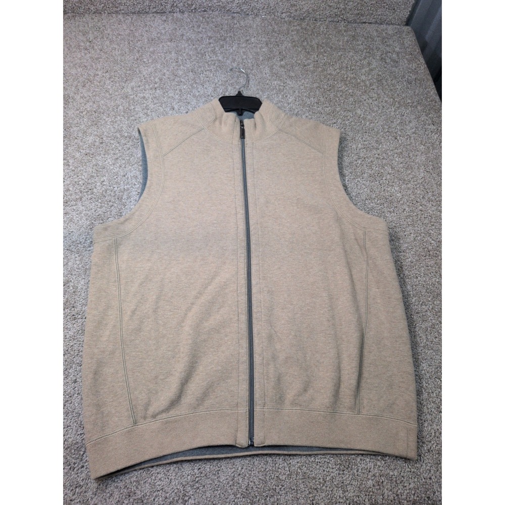 Tommy Bahama Mens Full Zip Mock Neck Vest Tan Khaki Heathered Knit Size L